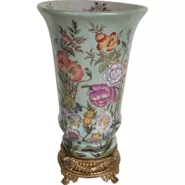 Ваза Glasar с цветочным декором, мятная, 18x18x30 см