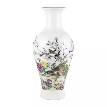 Ваза Glasar фарфоровая белая с птицами 20х20х45 см