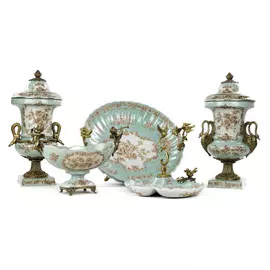 Ваза Glasar фарфоровая, мятного цвета с бронзой, 39 см