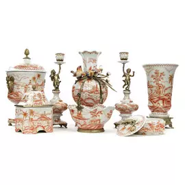 Ваза Glasar фарфоровая с бронзовыми эллементами и фарфоровой птичкой 25x20x38см