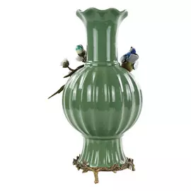 Ваза Glasar фарфоровая с бронзовыми эллементами и фарфоровой птичкой 25x20x38см