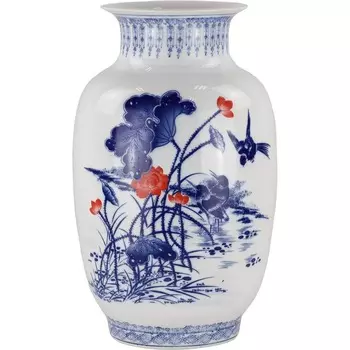 Ваза Glasar фарфоровая с цветами и птицами 24х24х42 см