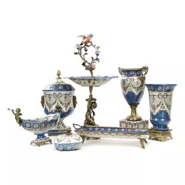 Ваза Glasar фарфоровая с крышкой и бронзовыми элементами, голубая, 39,37см