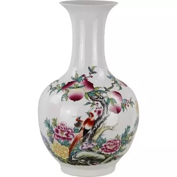 Ваза Glasar фарфоровая с птицами и плодами 27х27х45 см