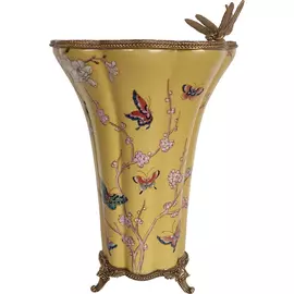 Ваза Glasar со стрекозой и бабочками, желтая, 23x21x32 см