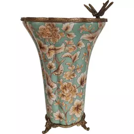 Ваза Glasar со стрекозой и цветами, мятная, 23x21x32 см