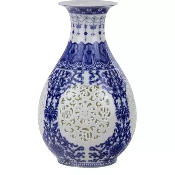 Ваза резная Glasar синяя 15х15х25 см