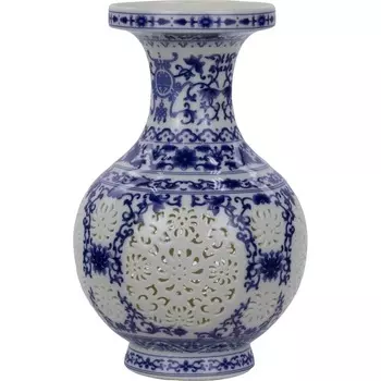 Ваза резная Glasar синяя 16х16х25 см