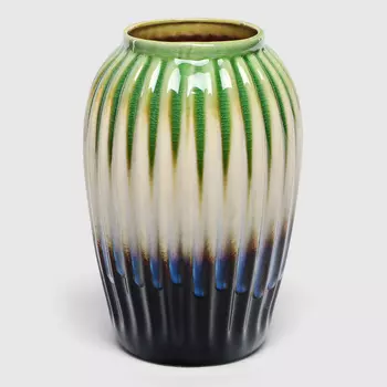 Ваза S&amp;A Ceramic ребристая сине-зеленая 15.7х15.7х22.5 см