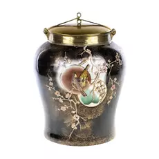 Ваза с крышкой Glasar, черная с птицами, 24x24x31 см