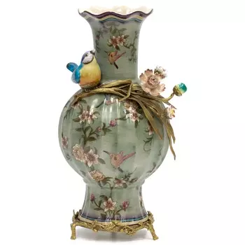 Ваза с птичкой Glasar зеленая 26x21x38 см