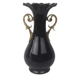 Ваза Glasar с золотистыми ручками черная, 16x14x30 см