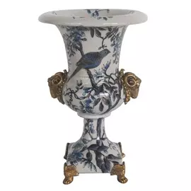 Вазочка с овнами Glasar белая с синим цветочным принтом, 15x15x22 см