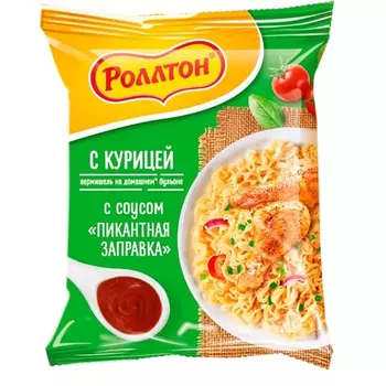 Вермишель на домашнем бульоне Роллтон с курицей и соусом Пикантная заправка, 65 г