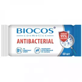 Влажные салфетки Biocos антибактериальные 60 шт