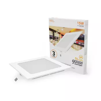 Встраиваемый светильник Gauss ультратонкий квадратный IP20 15W,170х170х22, 155х155,2700K 990лм 1/20