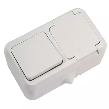 Выключатель Makel 1 клавишный + розетка с/з накладная