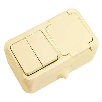 Выключатель Makel 2 клавишный розетка с/з крем