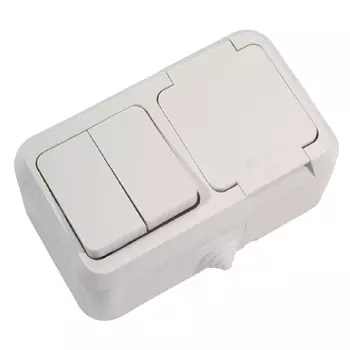 Выключатель Makel 2 клавишный + розетка с/з накладная