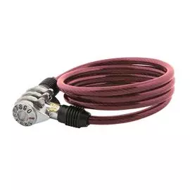 Замок, трос спиральный, кодовый диам.6х100см красный