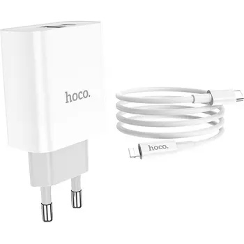 Зарядное устройство Hoco C80A Rapido (USB Type-C, USB) кабель Lightning , белый