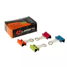 Зажимы для бумаг цветные Lamark 19 мм НЕОН 12 шт