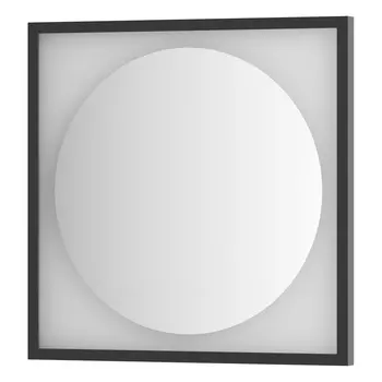 Зеркало Defesto с LED-подсветкой без выключателя 12 W теплый белый свет, черная рама 60x60 см