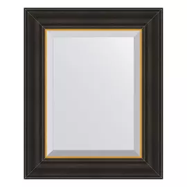 Зеркало с фацетом в багетной раме Evoform черное дерево с золотом 71 мм 44x54 см