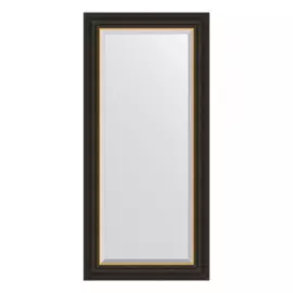 Зеркало с фацетом в багетной раме Evoform черное дерево с золотом 71 мм 54x114 см