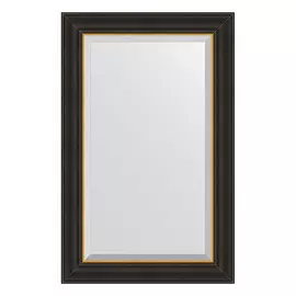 Зеркало с фацетом в багетной раме Evoform черное дерево с золотом 71 мм 54x84 см