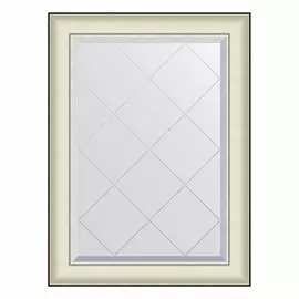 Зеркало с гравировкой в багетной раме Evoform белая кожа с хромом 78 мм 64х87 см