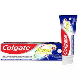 Зубная паста Colgate Total 12 Профессиональная Отбеливающая с цинком и аргинином для борьбы с потемнениями эмали и с антибактериальной защитой всей полости рта в течение 12 часов, 75 мл