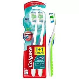 Зубная щетка Colgate 360 Суперчистота всей полости рта, антибактериальная, средней жесткости, промоупаковка 1+1