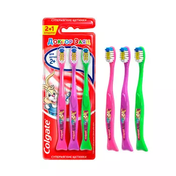 Зубная щетка Colgate Доктор Заяц детская 2+, 2+1, супермягкая