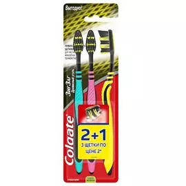 Зубная щетка Colgate Зиг Заг Древесный уголь средней жесткости 3 шт