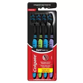 Зубная щетка Colgate Super Flexi Black, средней жесткости, набор из 4 шт