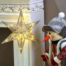 Звезда новогодняя Weiste серебро 350 мм с LED на батарейках