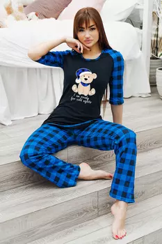 ПИЖАМА С БРЮКАМИ ПЖ 021КА-МИШ (МИШКА/СИНЯЯ КЛЕТКА)