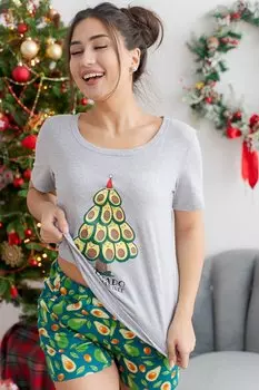 ПИЖАМА С ШОРТАМИ ПЖ 019КА-АВОЁЛ (АВОКАДО ЁЛКИ)