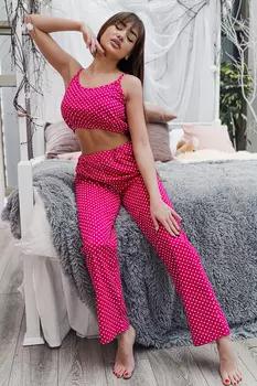 ПИЖАМА ТОП С БРЮКАМИ ПЖ 025КА-КРГ (КРАСНЫЙ ГОРОХ)