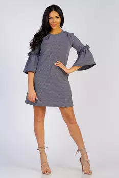 ПЛАТЬЕ С РУКАВОМ ФОНАРИК ПЛ 020КА-ЧЕР (ПОЛОСА)