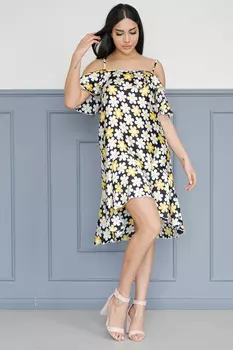 ШЁЛКОВЫЙ САРАФАН НА БРЕТЕЛЬКАХ СФ 003ША-РНЧ (РОМАШКА НА ЧЁРНОМ)