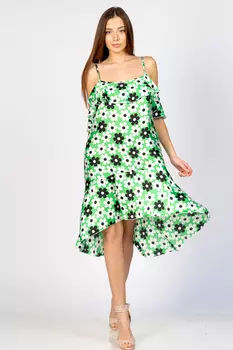 ШЁЛКОВЫЙ САРАФАН НА БРЕТЕЛЬКАХ СФ 003ША-РНЗ (РОМАШКА НА ЗЕЛЁНОМ)