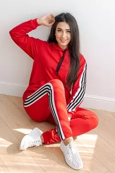 СПОРТИВНЫЙ КОСТЮМ С ХУДИ КС 041ФР-КРА (КРАСНЫЙ)