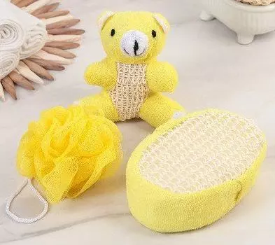Набор банный, 3 предмета. Игрушка-мочалка, губка, мочалка