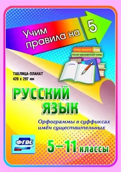 Русский язык. Орфограммы в суффиксах имён существительных. 5-11 классы: Таблица-плакат 420х297