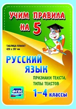 Русский язык. Признаки текста. Типы текстов. 1-4 классы.: Таблица-плакат 420х297