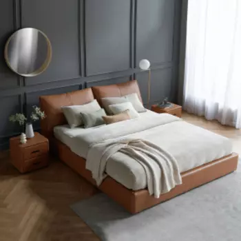 Двуспальная кровать с подъемным механизмом Xiaomi Yang Zi Look Souffle Leather Storage Bed Set 1.5 m Orange (1 тумбочка в комплекте)