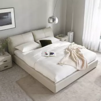 Двуспальная кровать с подъемным механизмом Xiaomi Yang Zi Look Souffle Leather Storage Bed Set 1.8 m Light Grey (1 тумбочка в комплекте)