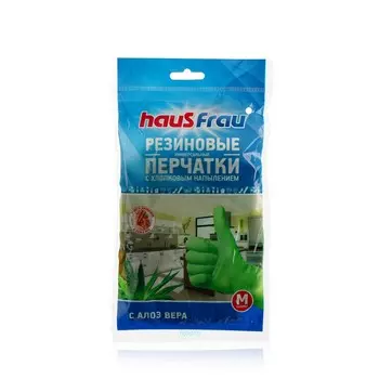 Ароматизированные резиновые перчатки с хлопковым напылением Haus Frau " Алоэ вера " M